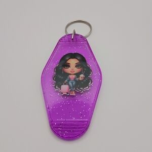 Motel Custom Keychain Retro Styled Cute Chibi Doll Purple Glitter Keyring